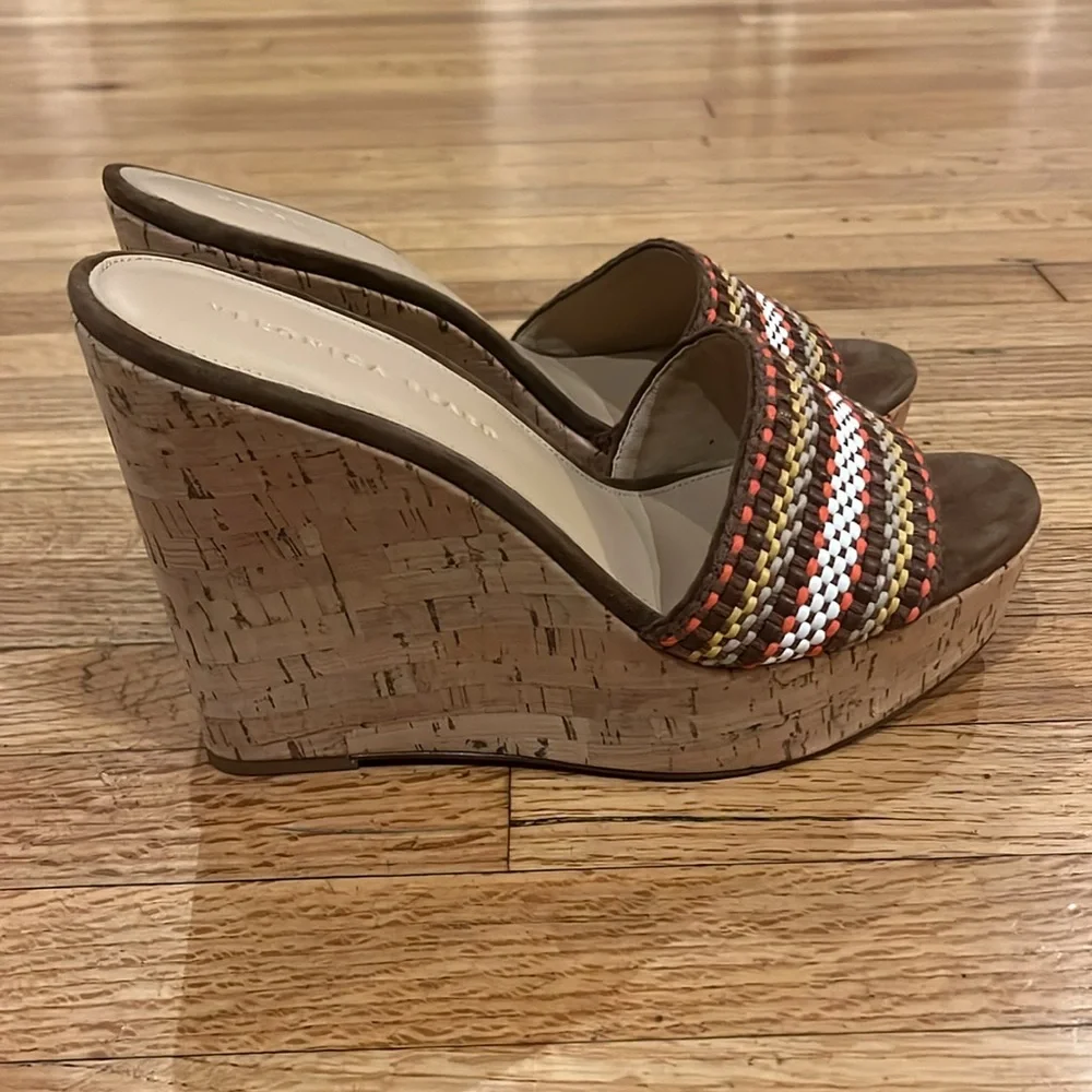Veronica Beard Dali Platform Wedge Sandal Multi Woven Raffia Cork Size 9.5 New